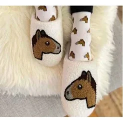 Dreamers & Schemers Slipper And Sock Combo - HORSE EMOJI