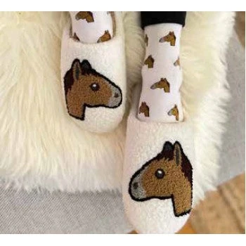 Dreamers & Schemers Slipper And Sock Combo - HORSE EMOJI