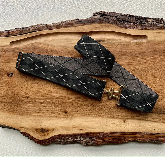 Bedford Jones Belt - Hunter Green And Black Argyle W/ Gold Surcingle 1.5"