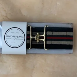 Bedford Jones Belt - Black With Tan/green/red Stripes W/ Gold Surcingle 2.0"