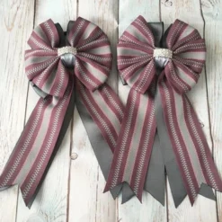 My Barn Child Show Bows - Plum Hampton Stripe