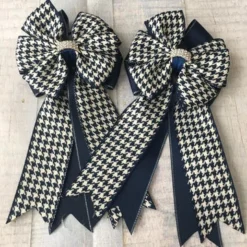 My Barn Child Show Bows - Navy/White Houndstooth