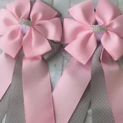 My Barn Child Show Bows - Pink And Gray Swiss Dot