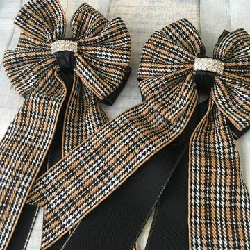 My Barn Child Show Bows - Black/White/Tan Tweed